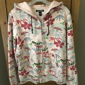 Lucky Brand Hoodie Sweatshirt Floral Pink Red L